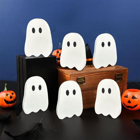 PRICES MAY VARY. Exclusive Halloween Decorations Indoor: You will get 6 pieces ghost wooden signs, Cute and funny, which will be great embellishment for halloween and brighten your home and party layout. Self-Standing Design - Each ghost sign measures about 7.5 x 10 cm/3 x 4 inches, and the thickness about 1.5cm/0.6inches. 0.6in thick enough to stand on tiered tray or table smoothly without relying on extra stand. candy corn shapes that will make the table centerpiece more eye-catching. Quality First Birthday Centerpieces, Wooden Ghost, Halloween Tiered Tray Decor, Party Layout, Rustic Halloween, Home Office Room, Ghost Signs, Birthday Centerpieces, Halloween Decorations Indoor