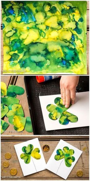 Shamrock Watercolor, St Patrick's Day Art, Saint Patricks Day Art, Classe D'art, March Crafts, St Patricks Day Cards, St Patricks Crafts, St Patricks Day Crafts For Kids, Art Project For Kids