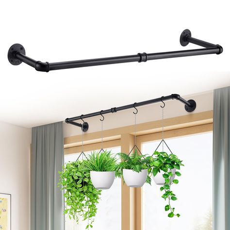 PRICES MAY VARY. Window Plant Hanger: The black metal plant rod you will receive can be installed on the ceiling or wall. The hanging design makes it can greatly save space and add a touch of elegance and sophistication to your home. Strong Load-bearing Capacity: The indoor plant hanger is made of high-quality iron, which is sturdy and durable, and can bear a maximum load of 44 pounds. You don't have to worry about it bending, deforming, or breaking under the pressure of potted plants. Easy to I Window Plant Shelf, Indoor Plant Hangers, Window Shelves, Window Plants, Support Plante, Hanging Plant Holder, Plant Shelf, Hanging Plant, Wall Ceiling