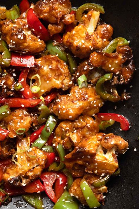 Air Fryer General Tso Cauliflower, Vegan General Tso Cauliflower, Chicken Cauliflower Stir Fry, General Tso Cauliflower Air Fryer, Cauliflower General Tso, Vegan Chinese Recipes, Chinese Cauliflower, General Tso Cauliflower, Vegan Air Fryer Recipes