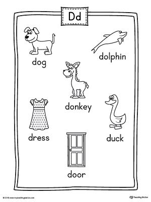 Letter D Word List with Illustrations Printable Poster Worksheet.Use the Letter D Word List with Illustrations Printable Poster to play letter sound activities or display on a classroom wall. Letter D Pictures For Preschool, D Words For Kids, Letter D Words, D Worksheet, Letter D Crafts, Letter D Worksheet, Word Tracing, Sound Activities, Beginning Letter Sounds