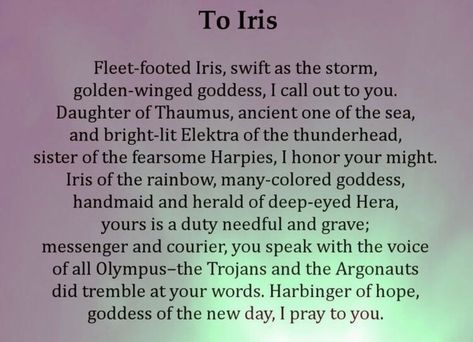 Iris Goddess Greek Mythology, Iris Greek Goddess, Iris Aesthetic, Iris Cabin, Goddess Iris, Greek Goddess Aesthetic, Boba Aesthetic, Iris Goddess, Godly Mother