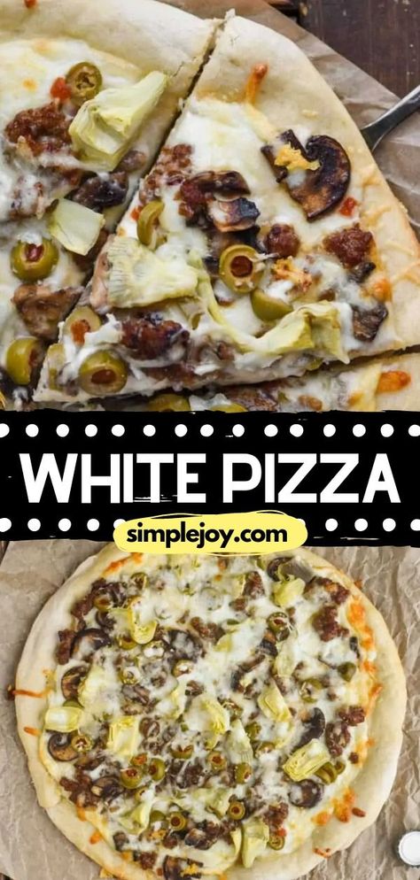 Learn how to make white pizza for a game day food you don't wanna miss! This best white pizza recipe starts with the perfect pizza dough and amazing sauce. Plus, you'll love its delicious toppings! Try it! Tortilla White Pizza, White Pizza Ideas, Pizza With Alfredo Sauce, Alfredo Pizza Recipe, White Pizza Recipe, Sausage Pizza Recipe, White Pizza Sauce, White Pizza Recipes, Perfect Pizza Dough