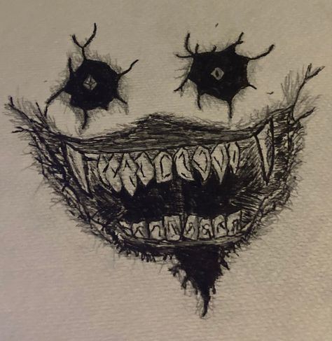 Scary Mouth Drawing Reference, Scary Eyes Drawing Reference, Scary Small Drawings, Eyes Scary Drawing, Demon Smile Drawing, Dark Blackwork Tattoo Design Drawings, Scary Face Sketch, Drawing Scary Ideas, Scary Smile Tattoo