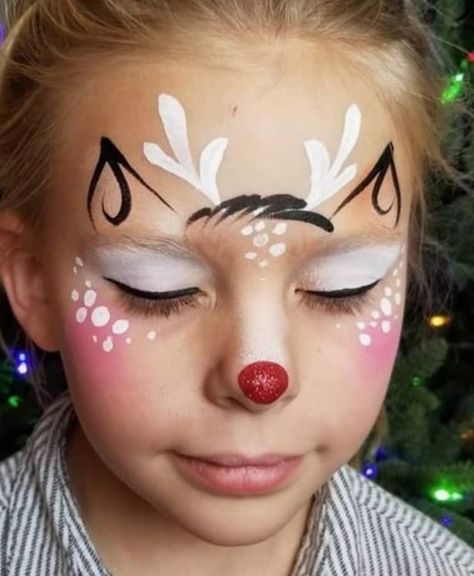 Reindeer Face Paint, Simple Face Paint, Reindeer Makeup, Animal Face Paintings, Festival Face Paint, Obličejové Masky, Face Paint Ideas, Christmas Face Painting, Festival Face