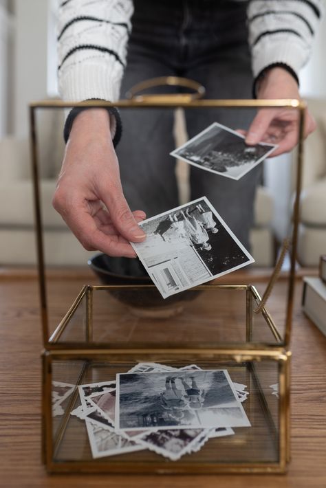 Creative Ways to Display Family Photos in Your Home - Nick + Alicia Where To Put Photos In House, Framing Photos Ideas, Display Family Heirlooms, Curated Gallery Wall, Polaroid Photo Display Ideas, Unique Photo Display Ideas, How To Display Kids Artwork, Vintage Photo Display, How To Display Wedding Photos