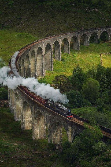 Scottish Highlands - The Flying Scotsman (Hogwart's Express?)                                                                                                                                                                                 More Glenfinnan Viaduct, Hogwarts Express Train, Harry Potter Wall, Tapeta Harry Potter, Buku Harry Potter, Images Harry Potter, Hogwarts Aesthetic, Slytherin Aesthetic, British Rail