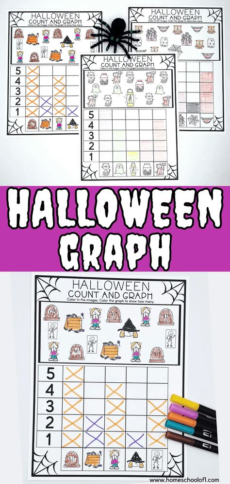 We have created 3 free Halloween graphing worksheets that young kids will love! Perfect for preschool, kindergarten, and first-grade students, these Halloween activities include coloring, counting, and graphing. These worksheets are great for practicing numbers up to 5. Enjoy math fun this October with our free printable graphing worksheets. Download at the end of the post and get ready for some spooky learning fun! Halloween Math Preschool, Halloween Math Kindergarten, Halloween Math Activities Kindergarten, Halloween Maths, Halloween Graphing, Halloween Worksheets Free, Halloween Kindergarten Activities, Halloween Activity Sheets, Halloween Math Worksheets