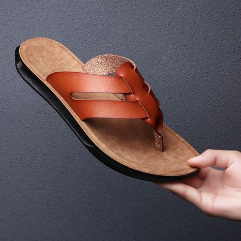 Breakj Fashion Leather Slippers For Men 2022 New Hotel Beach Summer Shoes High Quality Flip-flops Men's Shoes Big Size 38-47 Palm Slippers, Mens Sandals Fashion, Hotel Beach, Leather Slippers For Men, Ladies Slippers, Leather Wallet Pattern, Handmade Slippers, Slippers For Men, Shoes Big