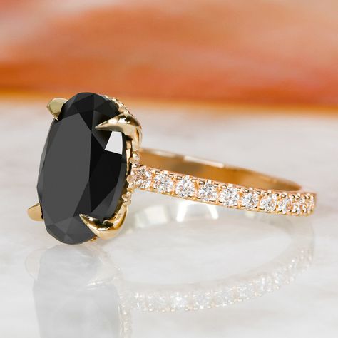 Black Diamond Gold Ring, Unique Black Diamond Engagement Ring, Engagement Ring Black Diamond, Oval Cut Diamond Rings, Black Diamond Solitaire, Black Diamond Jewelry, Black Engagement Ring, Oval Cut Engagement Ring, Black Diamond Engagement