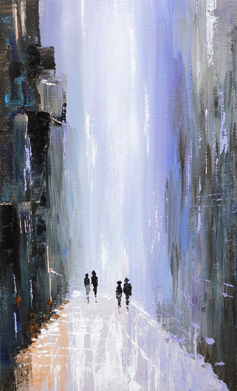 Abstract Painting Cityscapes, Simple Acrylic Paintings Abstract, How To Paint Cityscapes, Abstract Snow Painting, Easy Paintings Abstract, Abstract City Art, Palette Knife Art Acrylics, Art Acrylic Painting Ideas Abstract, Modern Art Paintings Abstract Acrylics