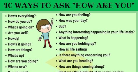 How Are You! The list below shows different ways to ask "How Are You" in English that you can use in your daily English conversations. How To Say What Are You Doing In Different Ways, Different Way To Ask How Are You, Different Ways To Say How Are You, Asking How Are You, How To Ask How Are You In Different Ways, Ways To Ask How Are You, Different Ways To Ask How Are You, How To Say How Are You In Different Ways, Other Ways To Ask How Was Your Day