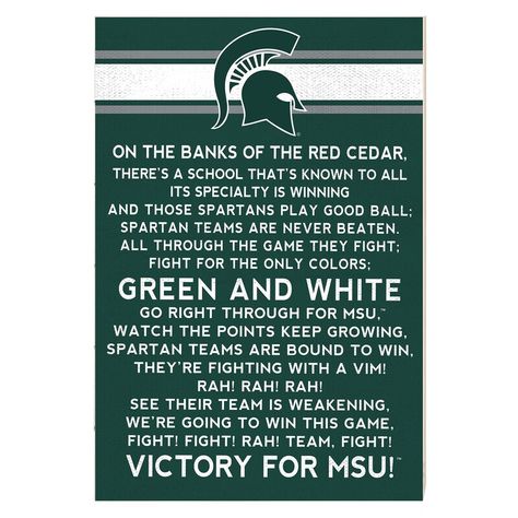 Show off your school spirit with this Michigan State Spartans wall art. It features the team's fight song print on a wood design, perfect for any office or fan cave. Song Wall Art, University Office, Msu Spartans, Michigan State University, Desk Supplies, Michigan State Spartans, College Team, Sports Pictures, Michigan State