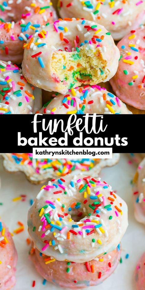 Funfetti Donuts Funfetti Donuts Baked, Dinner Ideas 3 People, Donut Recipe With Donut Maker, Funfetti Donut Holes, How To Bake Donuts Recipe, Oven Baked Cake Donuts Recipes, Sprinkle Party Food, Baby Cakes Donut Maker Recipes, Homemade Mini Donuts Recipes