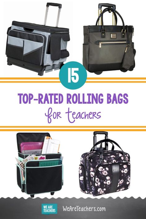 Save your back with one of these well-reviewed rolling bags for teachers. We found sturdy professional options in every price range. Traveling Teacher Organization, Rolling Bags For Teachers, Academy Classroom, Best Teacher Bags, Rolling Backpacks For School, Rolling Laptop Bag, Rolling Briefcase, Roller Backpacks, Rolling Tote Bag