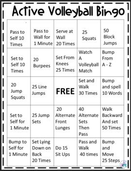 PE Active Volleyball Skills & Vocab Bingo Game by Ready Set PE | TpT Volleyball Training At Home, Volleyball Checklist, Volleyball Activities, Volleyball Chants, Volleyball Practice Plans, Volleyball Workout, Summer Lesson Plans, Volleyball Coaching, Pep Rally Games