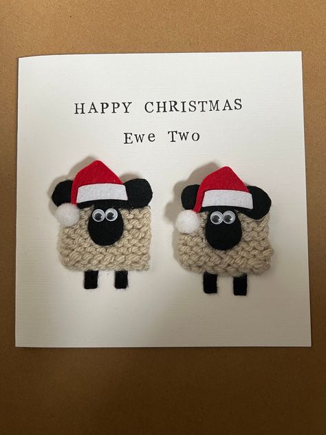 Sheep Ornament Craft For Kids, Sheep Cards Handmade, Handmade Xmas Decorations, Hand Made Christmas Cards, Diy Sheep Craft, Felt Christmas Cards, Simple Christmas Cards Handmade, Christmas Cards Handmade Ideas, Christmas Card Ideas Handmade