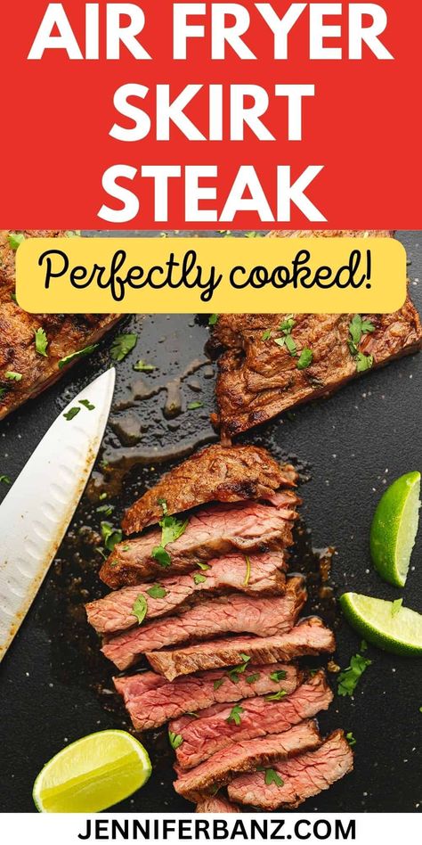 In a matter of minutes, I can show you how to cook flawless Skirt Steak in the air fryer using a quick marinade packed with full-of-flavor spices! Perfect for taco night, fajitas or use as a protein for a salad. Super tender and juicy, this Air Fryer Skirt Steak will be your new favorite way to cook this sometimes tougher meat. Beef Skirt Steak Recipes Air Fryer, Air Fry Skirt Steak, Airfryer Skirt Steak, Beef Fajitas In Air Fryer, Air Fryer Beef Fajitas, Air Fryer Fajita Steak, Skirt Steak Air Fryer, Skirt Steak Recipes Air Fryer, How To Cook Skirt Steak