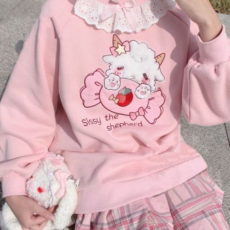 Candy Embroidery, Cute Hoodies, Kawaii Sweatshirt, Lace Neck, Pink Pullover, Women Pink, Women Lace, Harajuku, Teddy Bear