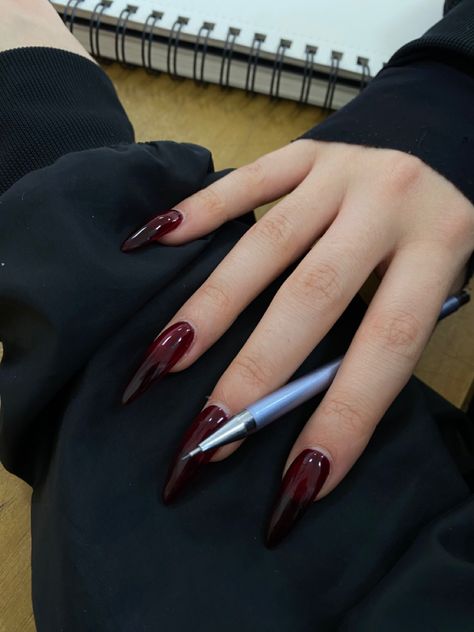 Vampy Nails, Vampire Nails, Y2k Inspo, Dark Red Nails, Punk Nails, Hippie Nails, Goth Nails, Really Cute Nails, Gem Nails