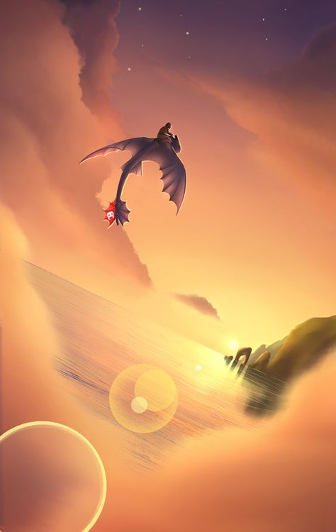 Sunset Flight by LauraRobjohns Uicideboy Wallpaper, Dunia Disney, Httyd Art, Hiccup And Toothless, Dreamworks Dragons, Images Disney, Httyd Dragons, Dragon Trainer, Dragon Rider