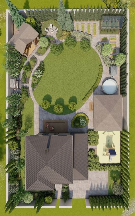 Modern Barndominium, Backyard Design Layout, Shop Barndominium, Modern Backyard Landscaping, Backyard Water Feature, Garden Design Layout, Casas The Sims 4, Sims House Plans, Weekend House