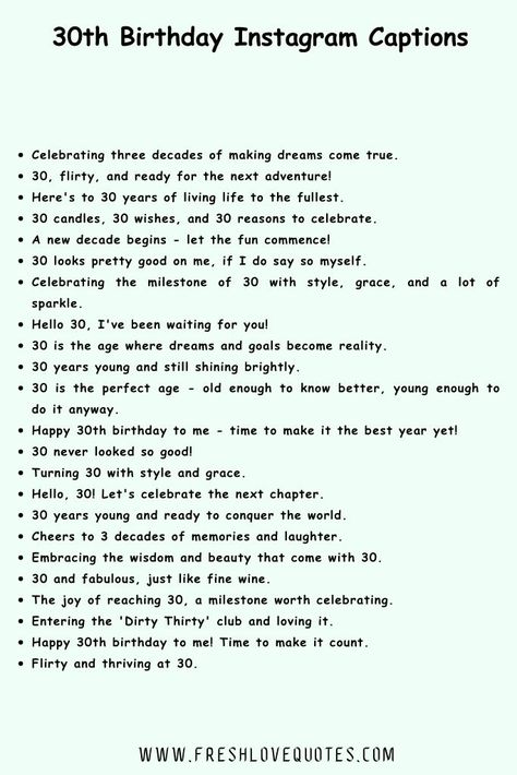 200+ Best 30th Birthday Instagram Captions Instagram 30th Birthday Captions, 30th Birthday Checklist, 30th Captions Instagram, 30 Birthday Quotes Woman, 30th Birthday Phrases, 30 Birthday Instagram Captions, Turning 30 Captions, 30th Birthday Ig Caption, 30 Th Birthday Quotes