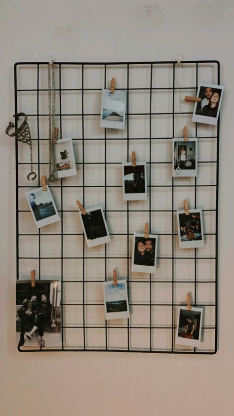 A wall of polaroid photos Poloride Wall Ideas, How To Put Polaroids On Wall, Polaroid In Room Ideas, Room Ideas Aesthetic Polaroid Wall, Bedroom Ideas Polaroid Picture Walls, Decorating With Polaroids, Polaroid On The Wall, Room Ideas Polaroid Wall, Polaroid Photos Wall