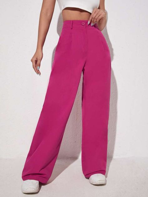 To find out about the Solid Wide Leg Trousers at SHEIN, part of our latest Women Pants ready to shop online today! Free Shipping On £35+✓ Free Return - 45 Days✓ 1000+ New Dropped Daily✓ Get £3 Off First Order!✓ Pink Trousers Outfit, Magenta Pants, Pink Wide Leg Trousers, Wide Leg Trousers Outfit, Pink Pants Outfit, Hot Pink Outfit, Hot Pink Pants, Wide Leg Pants Outfit, Pink Trousers