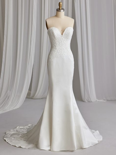 Brette Elegant Wedding Dress With Detachable Sleeves | Rebecca Ingram Wedding Dress With Detachable Sleeves, Mermaid Wedding Dress With Detachable, Dress With Detachable Sleeves, Rebecca Ingram Wedding Dresses, Wedding Dress Drawings, Long Lace Sleeves, Rebecca Ingram, Ivory Lace Wedding Dress, Social Dresses