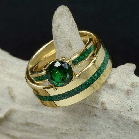 Gold Solitaire Ring, Special Ring, Malachite Stone, Men's Ring, One Ring, Engraved Rings, Metal Rings, Custom Rings, Solitaire Ring