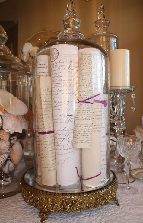 . Cloche Ideas, Staging Decor, Cloche Decor, Bell Jars, Cloche Domes, Old Letters, Ivy House, Venetian Masquerade, Glass Cloche