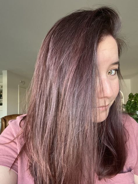 Pink Overtone Brown Hair, Overtone Pink On Brown Hair, Overtone Before And After Brunette, Color Conditioner Dyes, Pinkish Brown Hair, Pink Dye, Color Conditioner, Brown Hair Color, Hair Color Light Brown