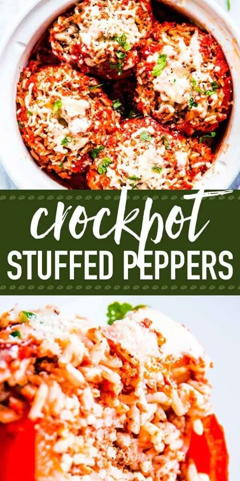 Crockpot Stuffed Peppers Easy, Stuffed Bell Peppers Crockpot Recipe, Crockpot Vegetables, Crock Pot Stuffed Peppers, September Recipes, Cooking Stuffed Peppers, Crockpot Stuffed Peppers, Slow Cooker Stuffed Peppers, Easy Stuffed Peppers