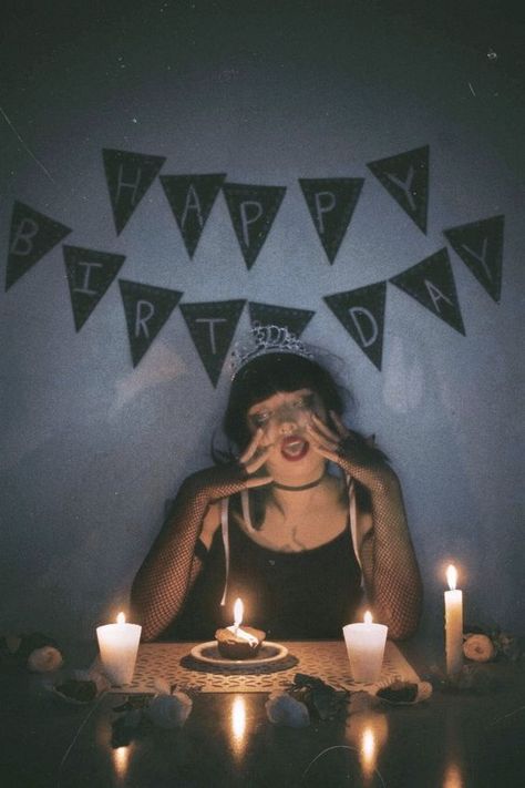 Diy Photoshoot Ideas Creative Birthday, Gothic Birthday Photoshoot Ideas, Lonely Birthday Ideas, Goth Birthday Photoshoot, Grunge Birthday Aesthetic, Pity Party Photoshoot, Birthday Astethic, Foto Birthday, Lonely Birthday