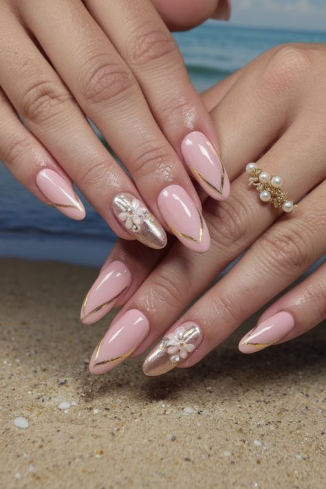 Elevate your look this season with stunning almond pink nails that showcase a delicate balance of elegance and fun. The soft pink hue is perfect for summer, while smooth gel finishes and subtle rhinestone accents add a touch of sparkle. Whether you're enjoying a day in the sun or heading out for an evening, these nails are a must-try. Discover your next favorite nail art idea with this chic style! #PinkNails #NailArt #SummerNails #AlmondNails #ElegantNails Pastel Pink And Gold Nails, Almond Pink Nails, Nude Nail Ideas, Pink And Gold Nails, Nail Art Idea, Soft Twist, Summer Nail Designs, Nude Nail, Minimal Nails