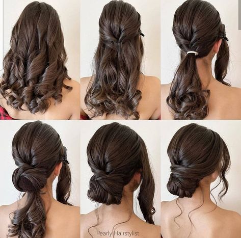 Curly Bun With Bangs, Hair Bun Ideas, Bun With Bangs, Curly Hair Bun, Bun Ideas, Hoco Hair Ideas Curls, Curly Bun, Short Homecoming Hair, Step By Step Hairstyles