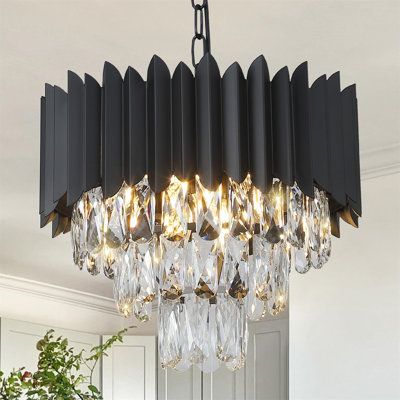 Enhance your home with this elegant black crystal chandelier featuring 3 tiers, 5 lights, and dimmable function. Perfect for dining rooms, living rooms, bedrooms, and more. | Mercer41 Malaguena Crystal LED Chandelier in None | Wayfair Chandelier In Office, Chandelier Bedroom Ideas, Large Black Chandelier, Bedroom Chandelier Ideas, Bathroom Chandeliers, Black Crystal Chandelier, Modern Ceiling Light Fixtures, Kitchen 2024, Glamour Decor