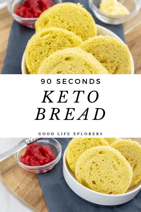 This keto bread recipe is ready in 90 seconds and it's a great alternative to regular bread with just a fraction of the carbs. #keto #lowcarb #bread #90seconds #recipe #diet #easy #delicious #yum Keto Brood, Resep Sandwich, Best Low Carb Bread, 90 Second Bread, Low Carb Sandwiches, Keto Friendly Bread, Keto Bread Recipe, 90 Second Keto Bread, Cena Keto