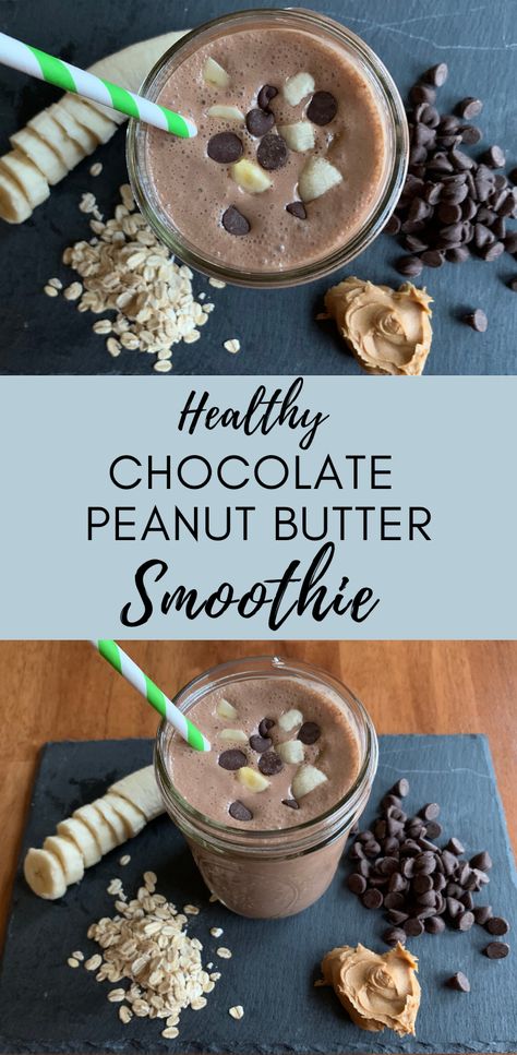 Healthy Chocolate Peanut Butter Smoothie - Barefoot In The Pines Healthy Chocolate Peanut Butter Smoothie, Healthy Chocolate Peanut Butter, Chocolate Banana Smoothie, Chocolate Peanut Butter Smoothie, Peanut Butter Banana Smoothie, Oat Smoothie, Peanut Butter Smoothie, Chocolate Oats, Healthy Food Facts