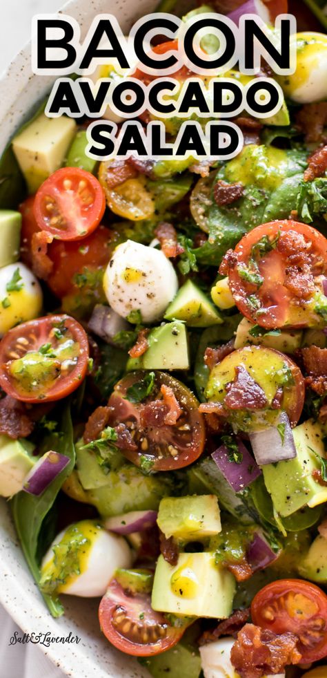 Homemade Honey Mustard Dressing, Salad Recipes With Bacon, Summer Lunches, Picnic Side Dishes, Mozzarella Balls, Homemade Honey Mustard, Avocado Salad Recipes, Bacon Avocado, Superfood Salad