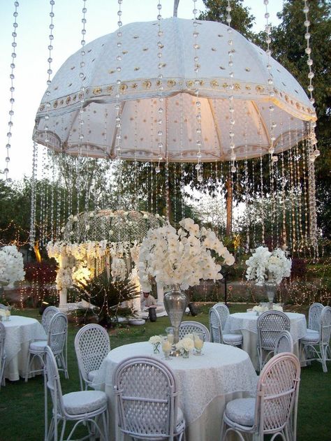 flora et cetera: delhi delight Yes. Umbrella Centerpiece, Umbrella Patio, Rustic Wedding Decorations, Table Umbrella, Hanging Crystals, Event Themes, Rain Shower, Diy Wedding Decorations, Patio Table