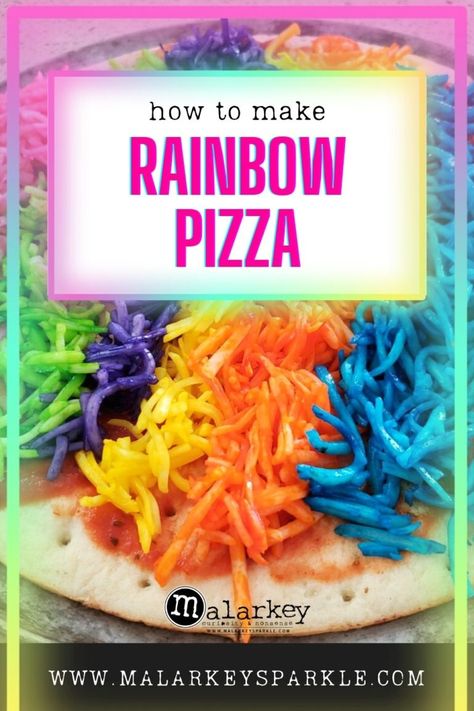 Simple Pizza Recipe, Unicorn Pizza, Unicorn Game, Rainbow Recipes, Rainbow Foods, Neon Food Coloring, Rainbow Pizza, Quick Pizza Dough, Simple Pizza