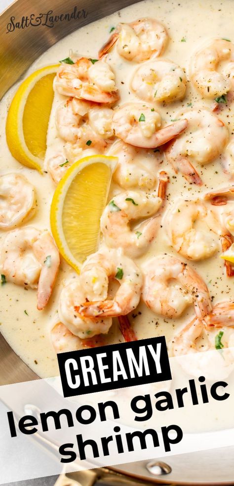 Simple Recipes With Shrimp, Creamy Garlic Butter Shrimp Pasta, Shrimp With White Sauce, Shrimp Sauce For Pasta, Shrimp Scampi Cream Sauce, Fish With Shrimp Cream Sauce, Garlic Scampi Sauce, Creamy Garlic Shrimp Scampi, Creamy Shrimp Sauce For Fish