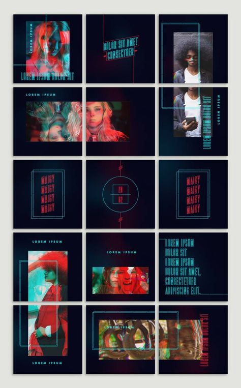 Cyberpunk Instagram Post Grid Template for Adobe Illustrator Champagne Illustration, Insta Design, Template Color, Grid Template, Tech Inspiration, Cyberpunk Design, Poster Design Layout, Professional Graphic Design, Instagram Grid