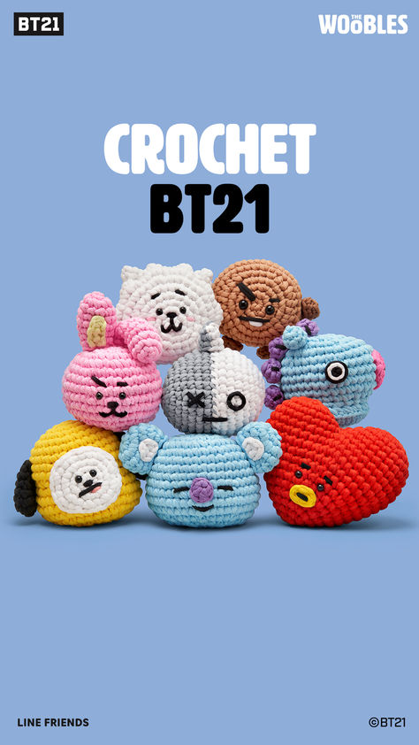 Crochet BT21 characters with The Woobles crochet kits. Bt21 Tejidos A Crochet, Bts Crochet Ideas, Bts Crochet Pattern, Kpop Crochet Pattern, Bt21 Crochet, Crochet Bts, Bts Crochet, Kpop Crochet, Bt21 Characters