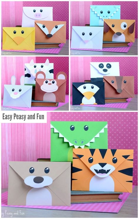 Envelopes Printable, Paper Crowns, Envelope Art, Christmas Printable, Silly Animals, Animal Cards, Diy Printable, Animal Crafts, Printable Paper