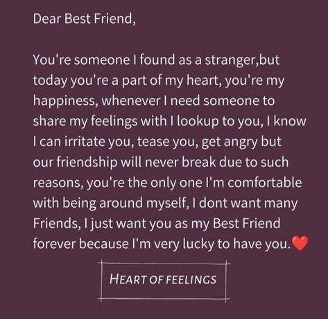 Love Quotes For Your Best Friend, Comforting Lines For Friend, Best Friend Meaningful Quotes, Friendship Day Message For Boyfriend, Letter For Male Bestfrnd, Best Friend Letter Ideas Writing, Lucky To Have You Quotes Best Friends, Emotional Captions For Best Friends, Letter For Best Friend Aesthetic