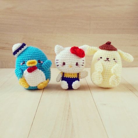 Pom Pom Purin Crochet Pattern, Crochet Hello Kitty And Friends, Sanrio Characters Crochet, Pompompurin Crochet Pattern, Sanrio Crochet, Hello Kitty Crochet, Crochet Keychain Pattern, Kawaii Sanrio, Kawaii Crochet