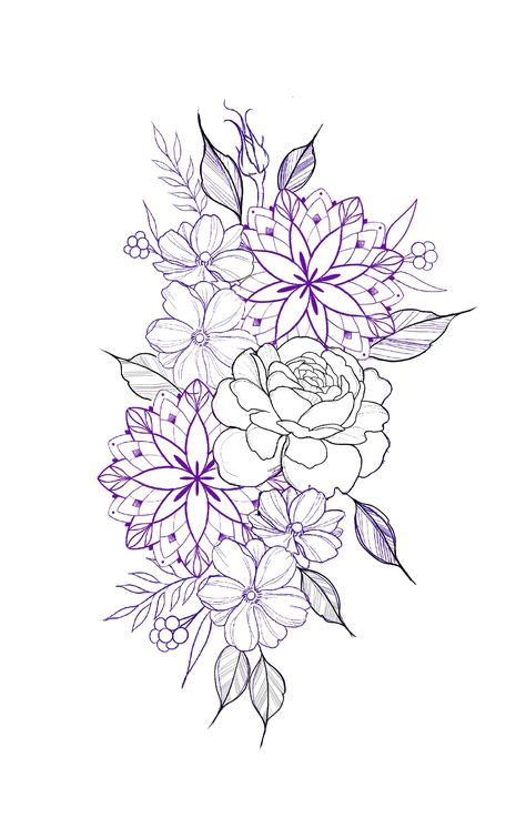 Full Upper Arm Tattoo, Floral With Mandala Tattoo, Floral Tattoo With Mandala, Word Coverup Tattoo Ideas, Tattoo Side Rib Women Large, Adding To A Tattoo Ideas, Ahnk Tattoo Women, Mandala Floral Tattoo Design Sleeve, Thigh Stencil Tattoo